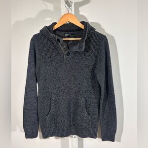 Commerce Shawl Button Hoodie Knit – Charcoal Marled, Cozy Casual (M)